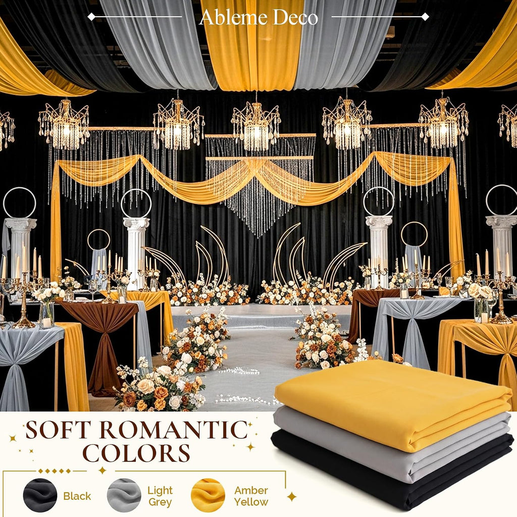 Chiffon Fabric by The Yard 60" x 5 Yards, Soft Sheer Draping (Amber Yellow)