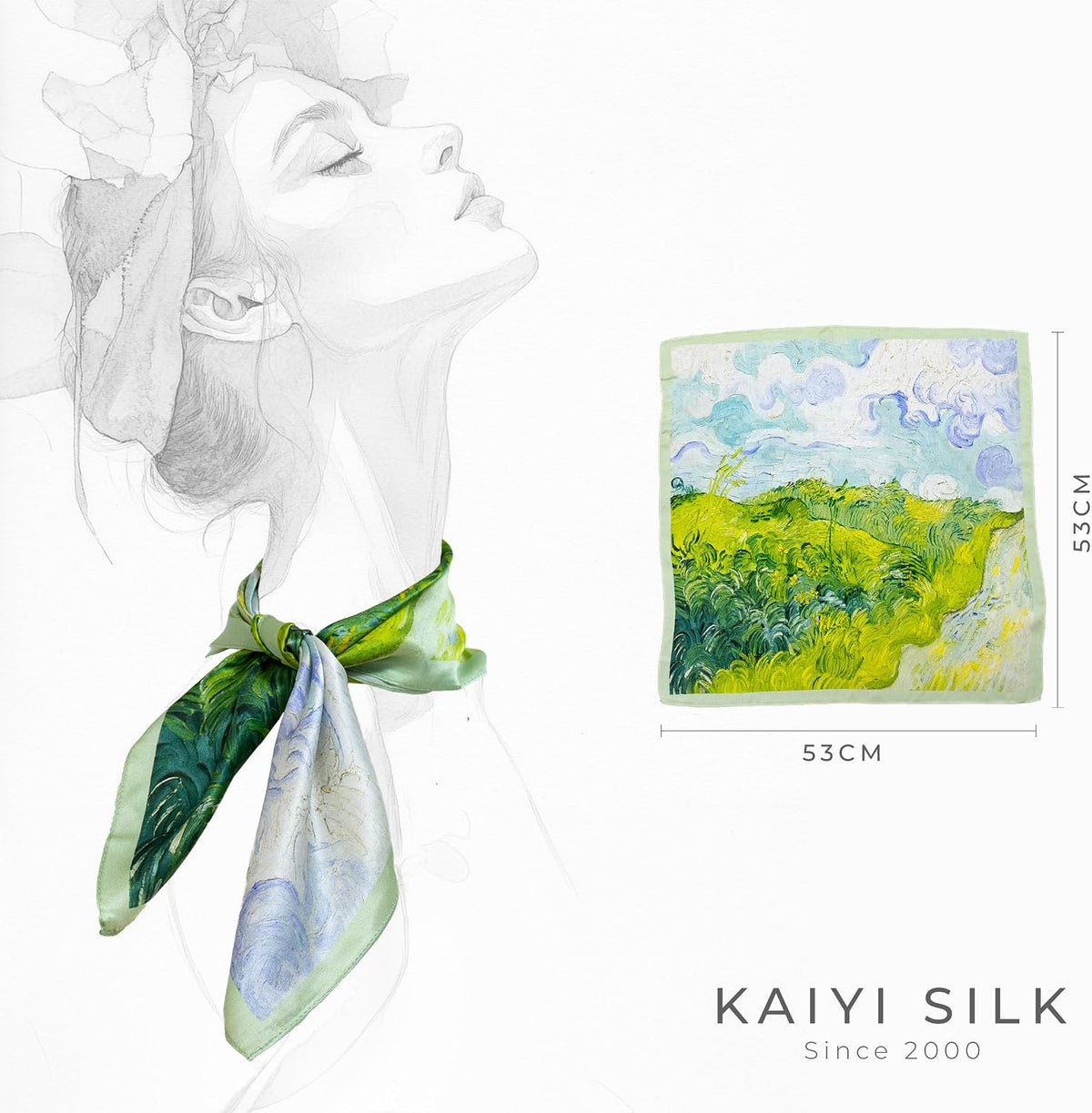 KY Stories 53x53CM 100% Pure Mulberry Silk Scarf for Women