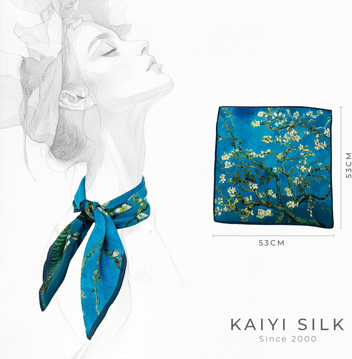 KY Stories 53x53CM 100% Pure Mulberry Silk Scarf for Women