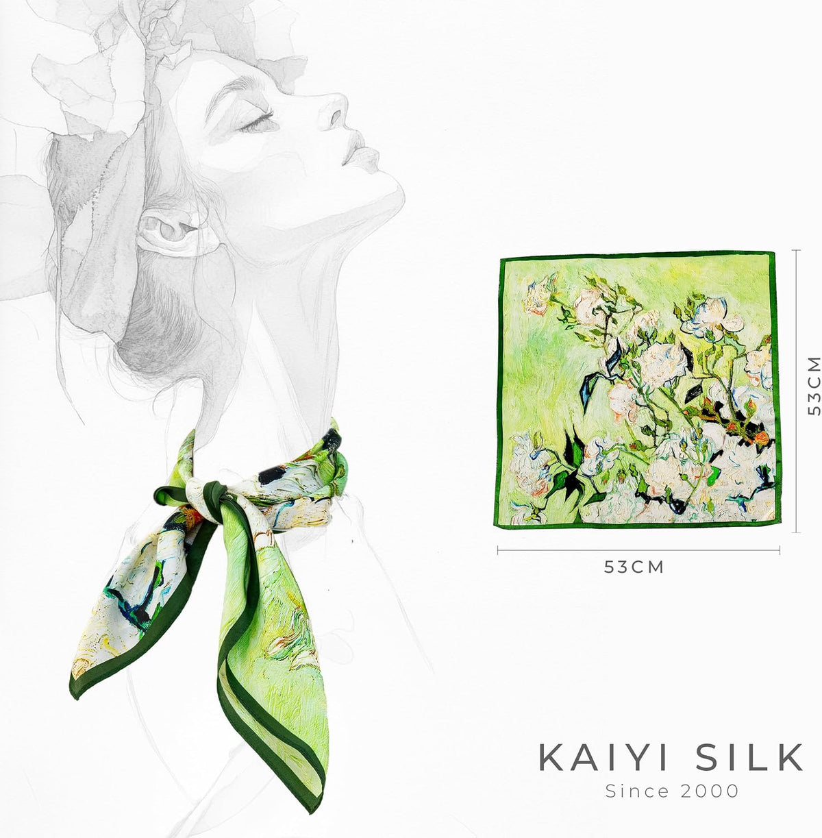 KY Stories 53x53CM 100% Pure Mulberry Silk Scarf for Women