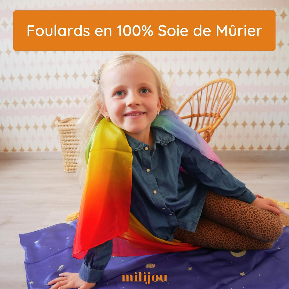 Play Silk - Versatile Natural Silk Cloth for Creative Play, Dancing & Fancy Dress, Educational Activities According to Montessori Waldorf, 90 x 90 cm, Starry Sky