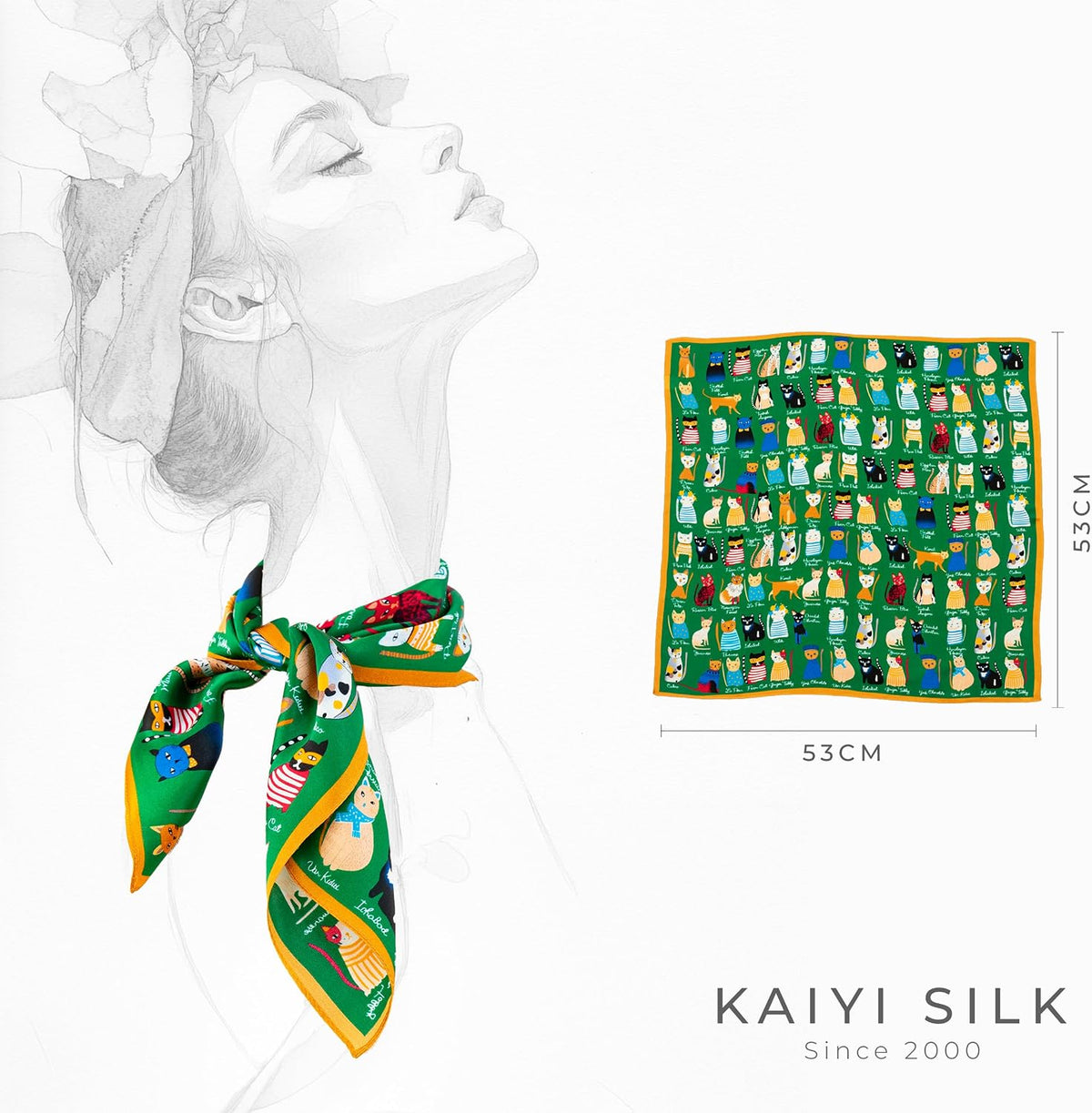 KY Stories 53x53CM 100% Pure Mulberry Silk Scarf for Women
