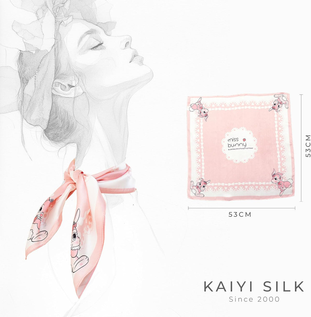 KY Stories 53x53CM 100% Pure Mulberry Silk Scarf for Women