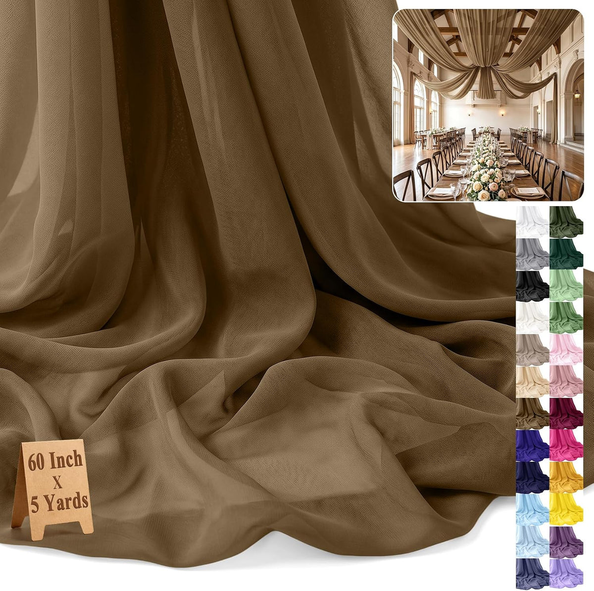 Chiffon Fabric by The Yard 60" x 5 Yards, Soft Sheer Draping (Amber Yellow)
