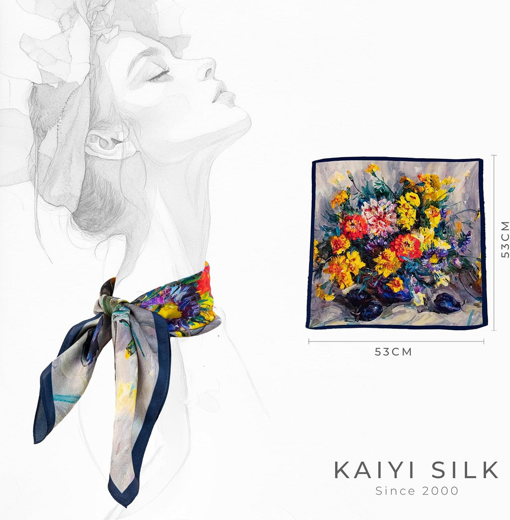 KY Stories 53x53CM 100% Pure Mulberry Silk Scarf for Women