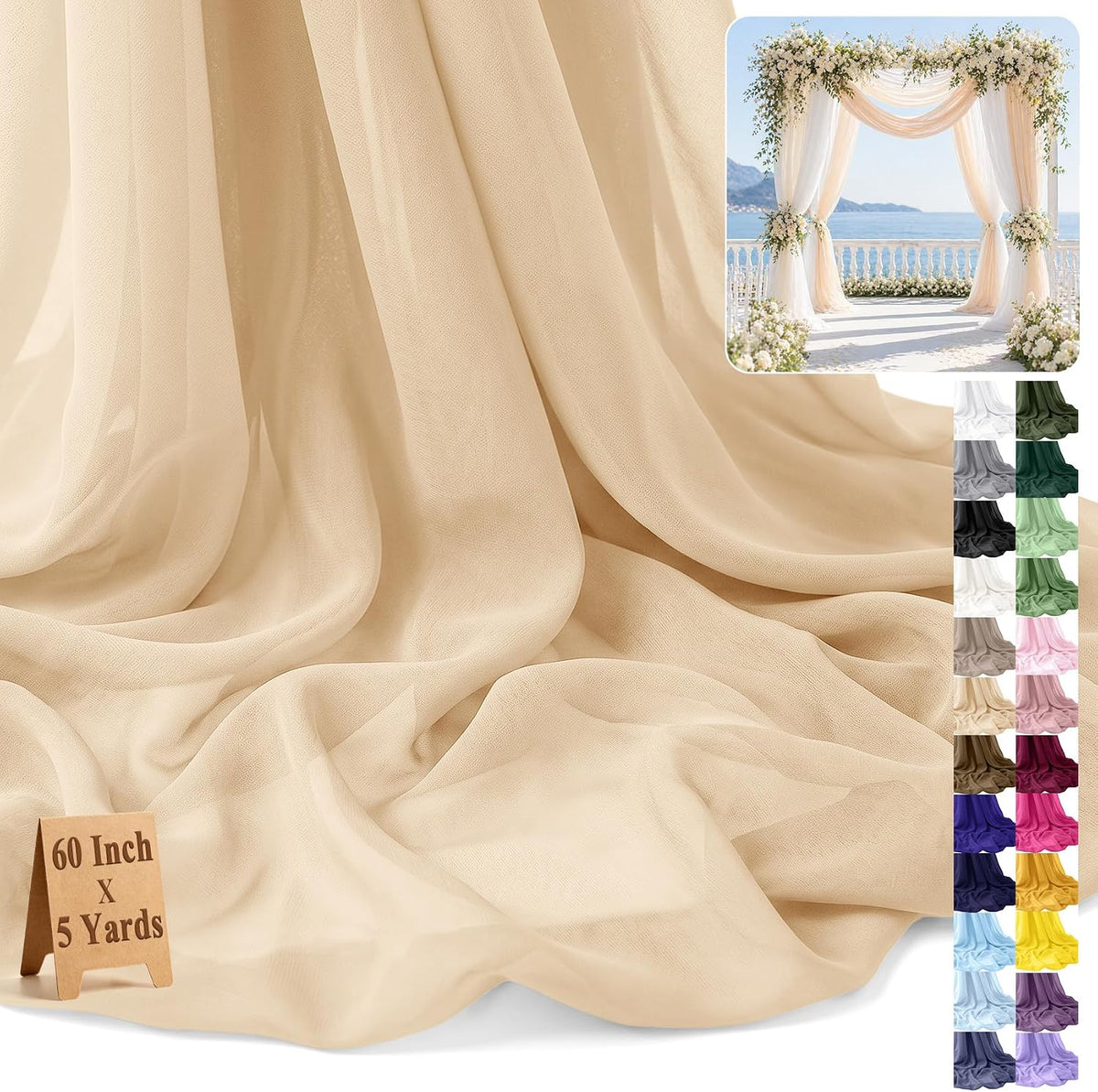 Chiffon Fabric by The Yard 60" x 5 Yards, Soft Sheer Draping (Amber Yellow)