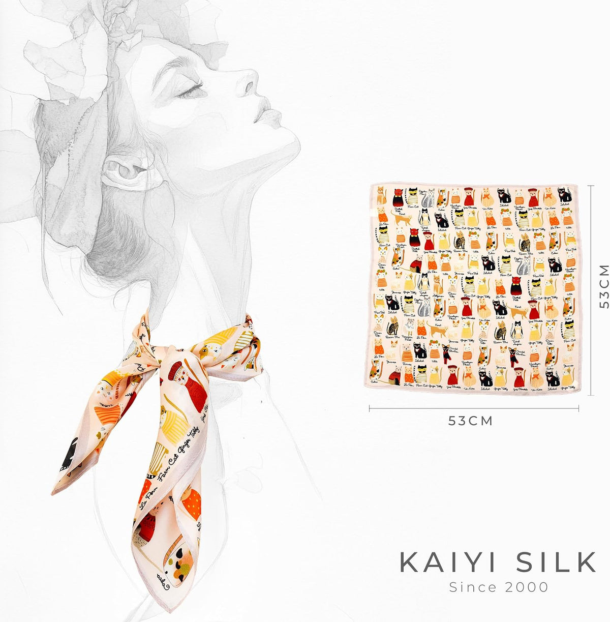 KY Stories 53x53CM 100% Pure Mulberry Silk Scarf for Women