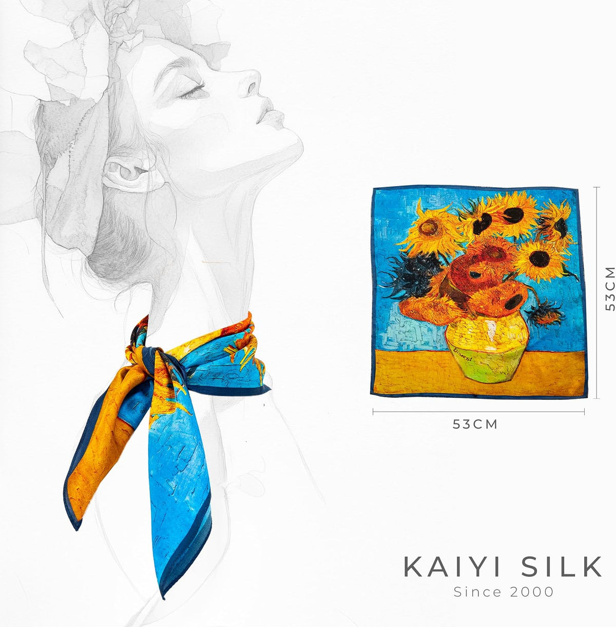 KY Stories 53x53CM 100% Pure Mulberry Silk Scarf for Women