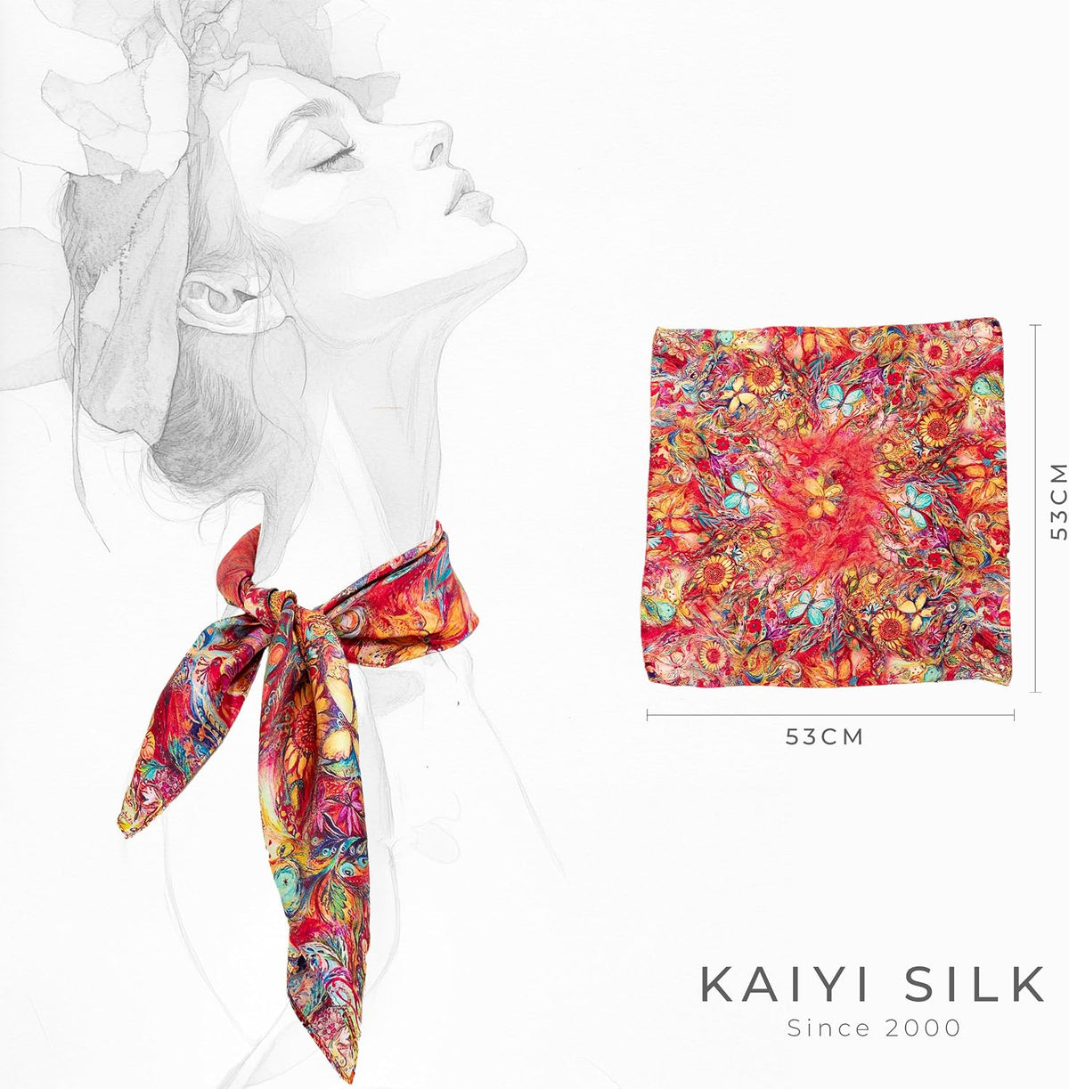KY Stories 53x53CM 100% Pure Mulberry Silk Scarf for Women