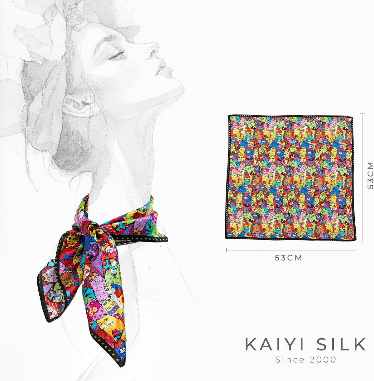 KY Stories 53x53CM 100% Pure Mulberry Silk Scarf for Women