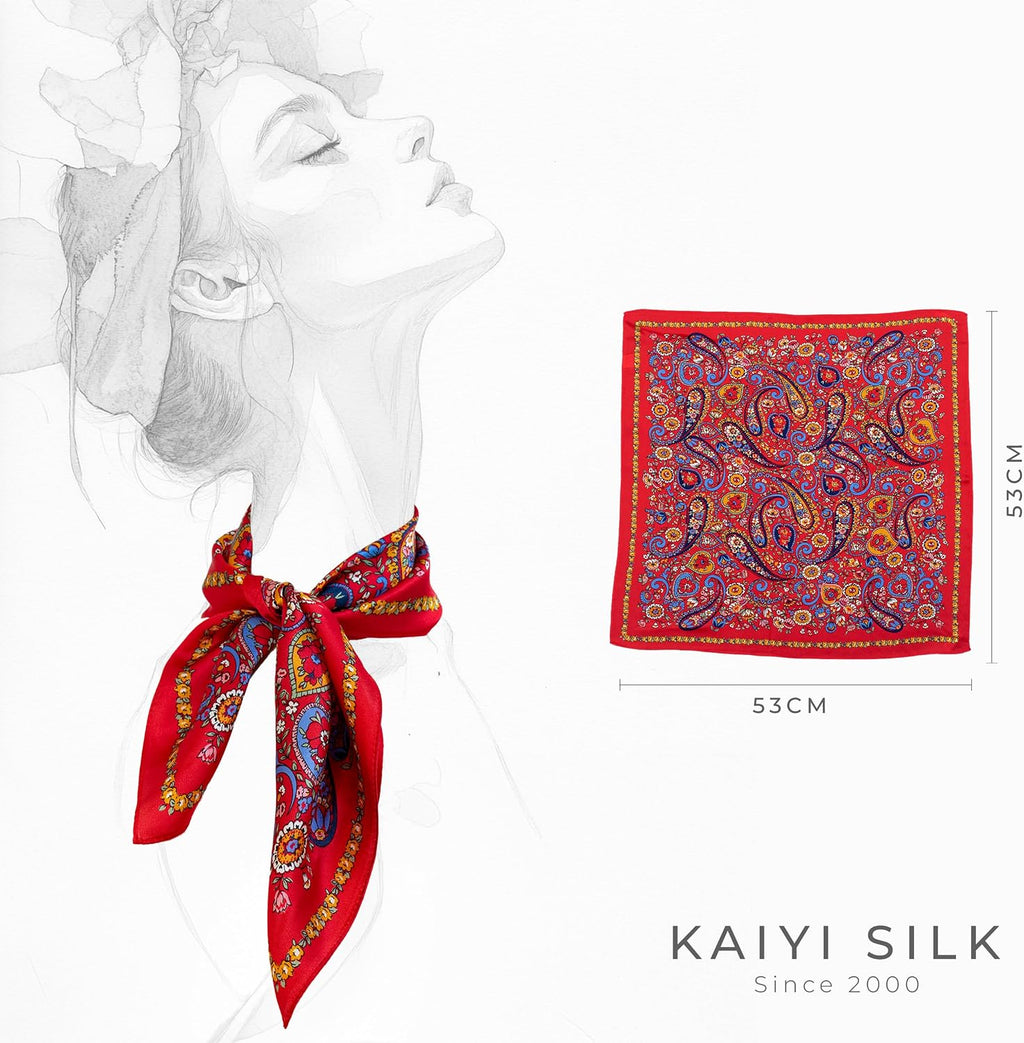 KY Stories 53x53CM 100% Pure Mulberry Silk Scarf for Women